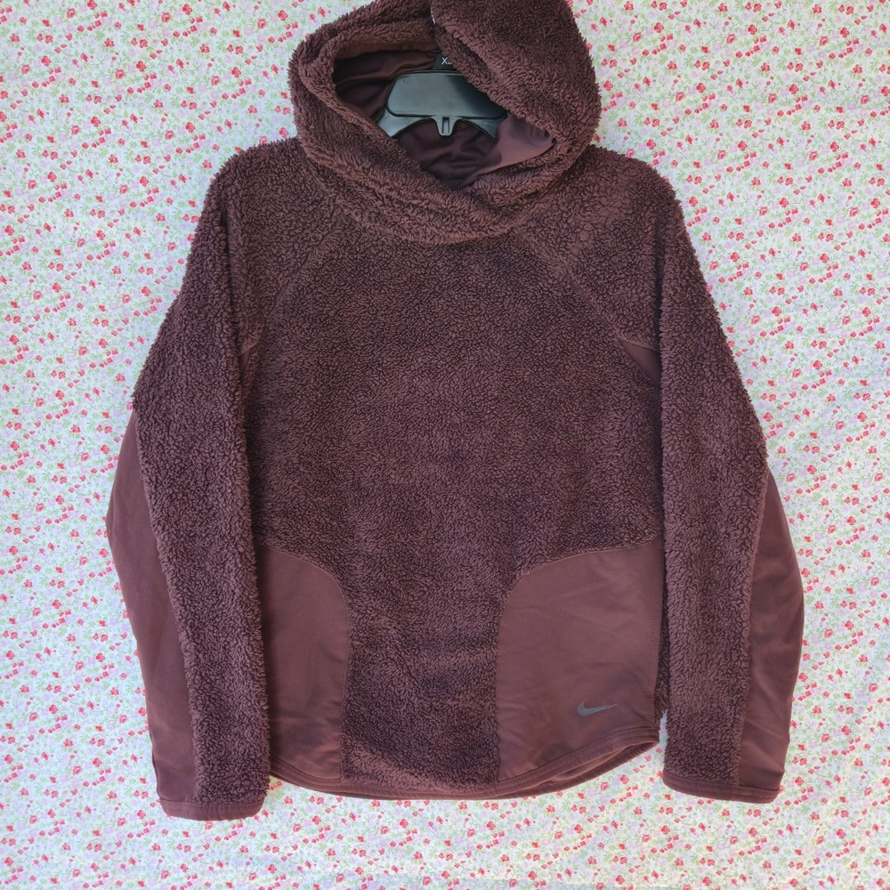 Nike Womens Small Sherpa Therma Fleece Pullover Training Hoodie Burgundy Maroon